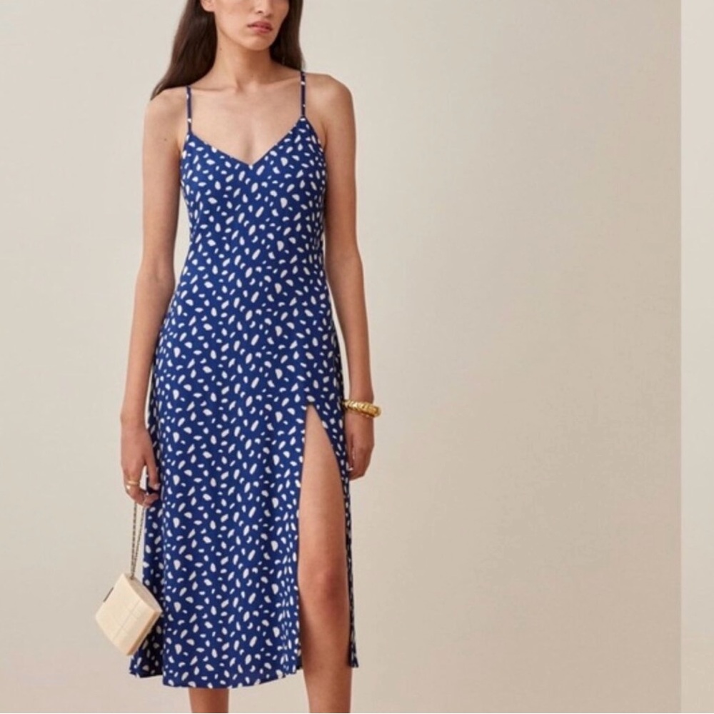 Reformation Blue and White Spaghetti Strap Dress